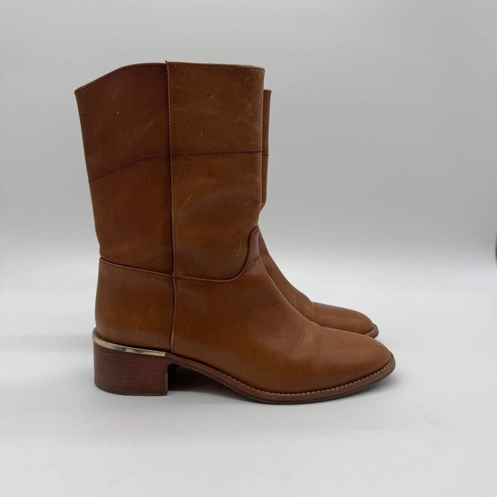 Massimo Dutti Brown Leather Mid-Calf Boots Size 40